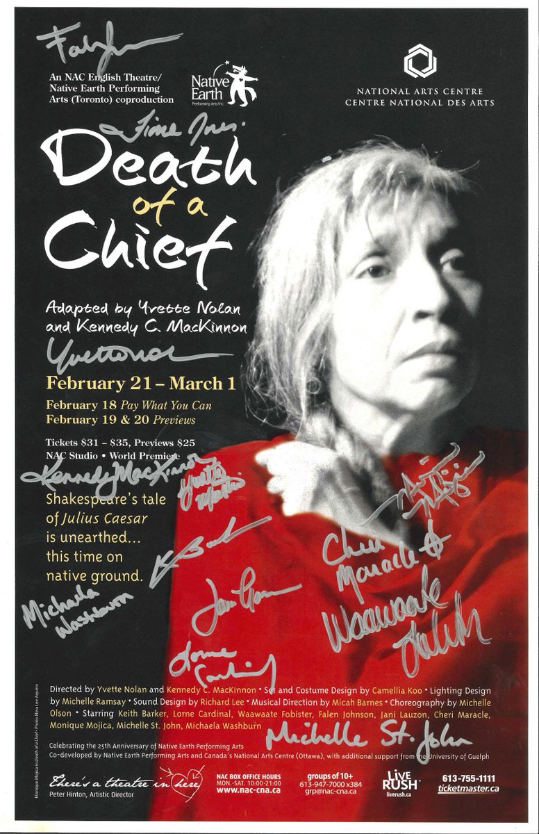 MultiManteau's tweet photo. #OTD: Feb 21 2008 @NativeEarth's DEATH OF A CHIEF opened @CanadasNAC. What #indigenoustheatre r u excited to see at NAC in 2019 #Cdncult https://t.co/tQg6Y3jmpY
