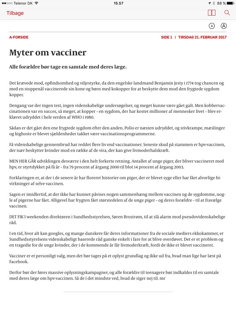 Fredeolesen's tweet photo. Flot at sundhedsstyr. 
nu tager dialog om postfakt. alternative sundhedsfakta, og flot leder i Politiken. Ros og del! https://t.co/eG2IRnG3Xa