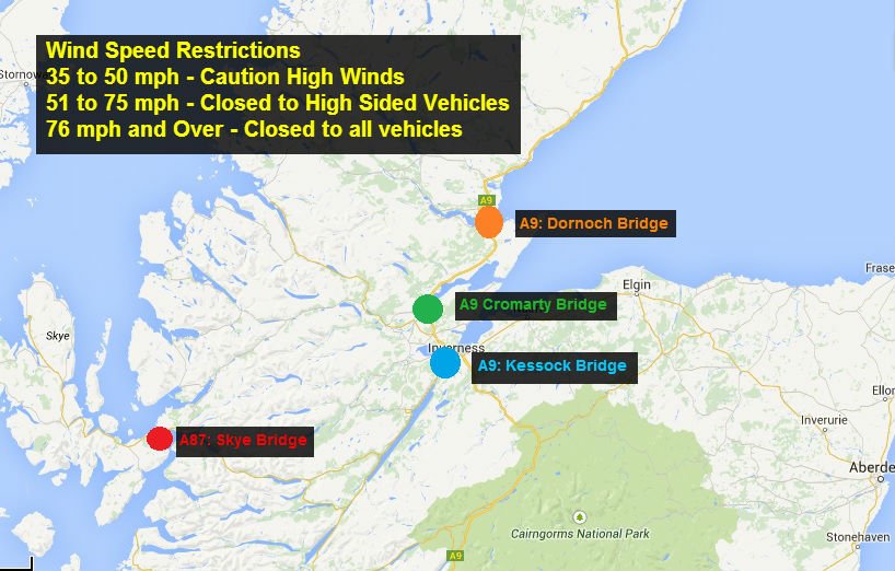 trafficscotland's tweet photo. *UPDATE* 🕐 at 15:25 on #WindyBridge situation!
#A9 Dornoch & Kessock
#A87 Skye
#CarefulNow when you cross 🚚 🚌 🚗 @NWTrunkRoads https://t.co/ImYd9wD601