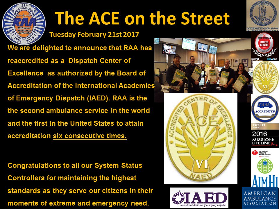 RAAEMS's tweet photo. We are happy to announce that we are reaccredited as a Dispatch Center of Excellence by the Board of Accreditation of the @TheIAED! https://t.co/ZgZkfDTYPR
