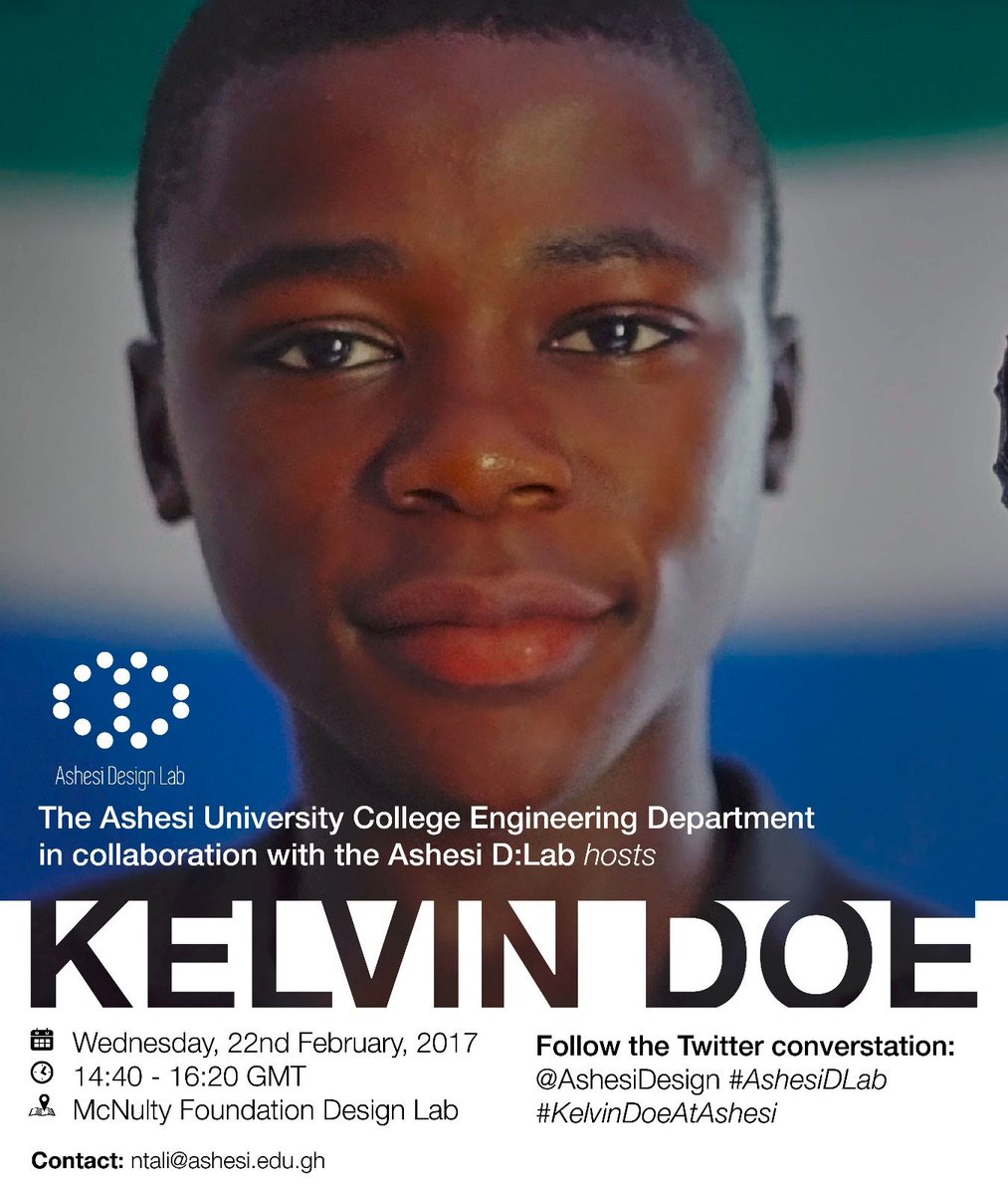 Ashesi's tweet photo. Join our special guest, Kelvin Doe, tomorrow, at the DLab #MakerSession cc: @KelvinDoeSL @AshesiDesign https://t.co/uhb0HS4cjW