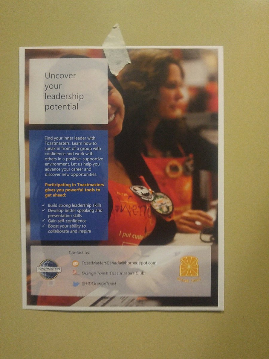 HDOrangeToast's tweet photo. Hey @HomeDepotCanada #sscfolks have you seen our #HDtoastposter?   Tag us,  join us #learn #leadership #timemanagement #presentation #skills https://t.co/KYoBFkiqiO
