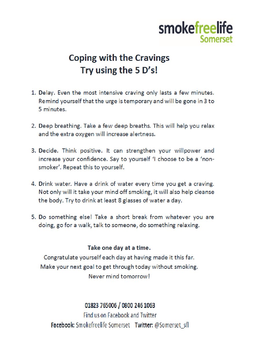 Smokefree_Som's tweet photo. The 5 D's can help you cope with #cravings, each one you beat gets you closer to being #smokefree #Stoptober2016 #Quit #Somerset https://t.co/k8QQ9kfRrw