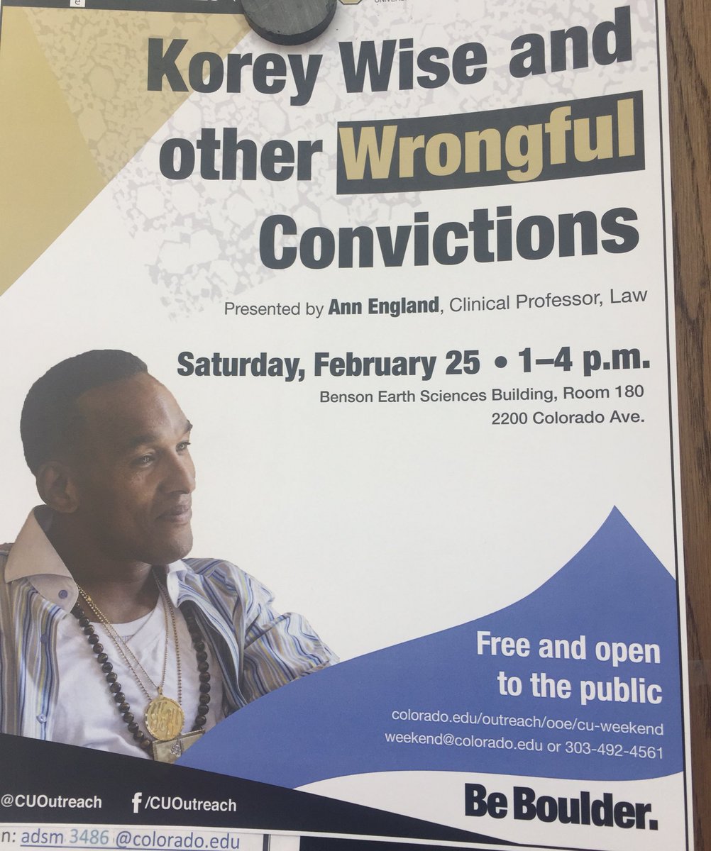 CUInnocence's tweet photo. Join us! 2/25/17 from 1 PM to 4 PM, Professor Ann England will be speaking about Korey Wise &amp; other Wrongful Convictions! #innocenceproject https://t.co/Bf3BlkmNUu