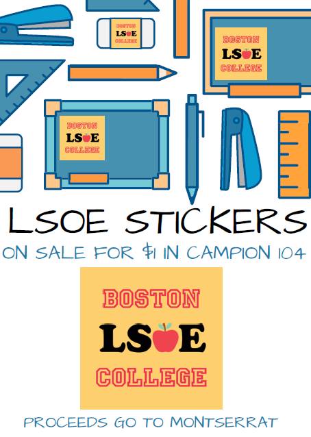 lsoesenate's tweet photo. Buy Lynch sticker for $1 in Campion 104! Proceeds go to Montserrat! #bclsoe https://t.co/ECy6rL7Xx8