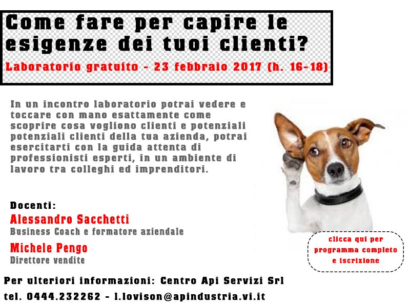 apindustria's tweet photo. #formazione Cosa vogliono esattamente i #clienti dalla tua azienda e come capirlo? @apindustria #apinetwork #pmi https://t.co/Lf161NNwK6 https://t.co/1Pbky9gpMo