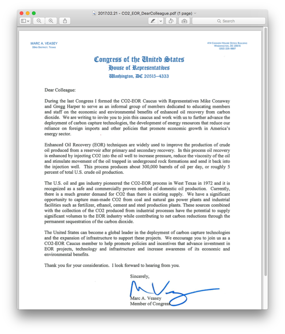 CCSTechFacts's tweet photo. More #leadership on #carboncapture - here's a #DearColleague letter from @RepVeasey inviting membership in the House #CO2 #EOR #Caucus #CCS https://t.co/Rbe5Acdcj3