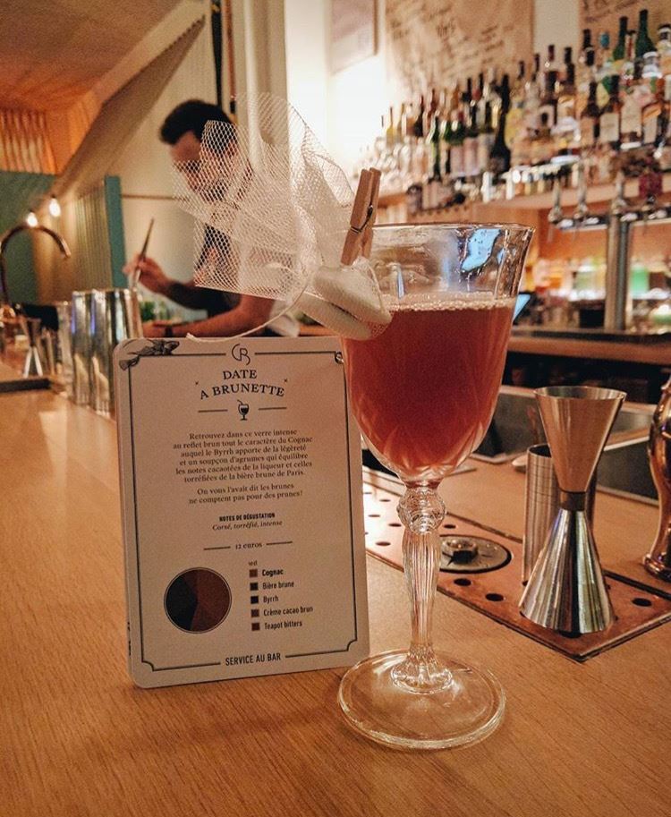 housebotanicals's tweet photo. The delicious 'Date A Brunette' from CopperBay in Paris calling for Cognac, brown beer, Byrrh UK, dark crème de cacao and #TeapotBitters https://t.co/NK7a7lsjSs