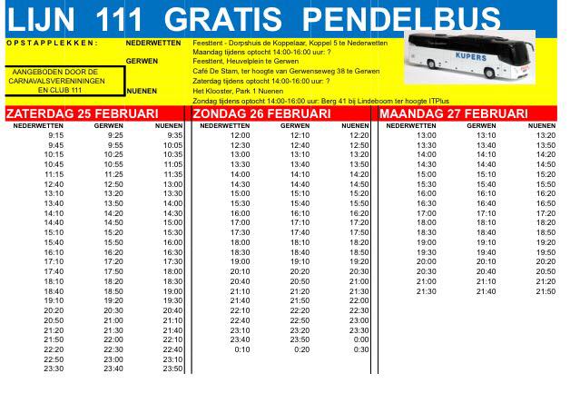Gratis pendelbus op zaterdag, zondag en maandag in Dwersklippelgat.