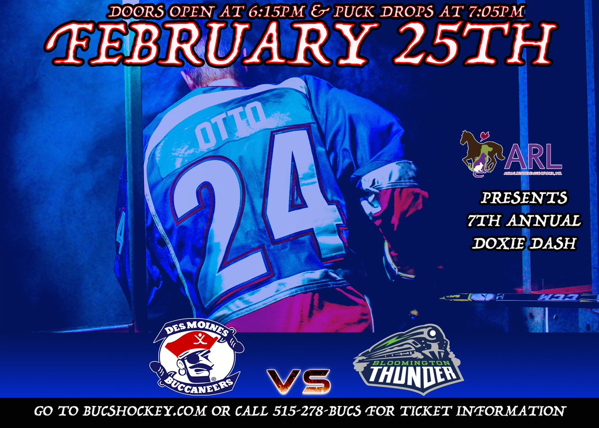 bucshockey's tweet photo. Are you read for the @ARLIowa Doxie Dash Saturday at 7:05 PM vs. @BLMThunder? @eric_otto17 is! For tix call 278-2827 #BLMvsDM https://t.co/SXuHbqBxzf