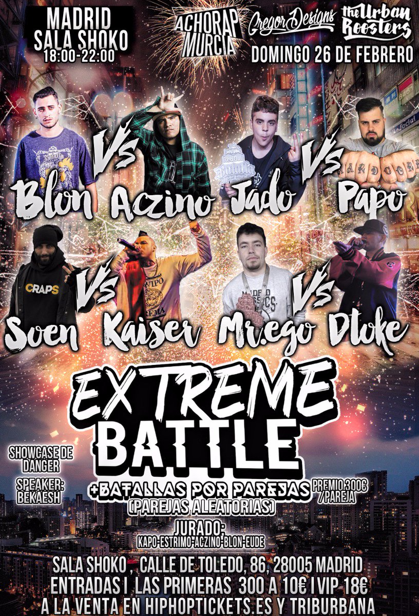 Entre todos los RT sortearé 2 pases Vips😱

🔥EXTREME BATTLE🔥
¡CARTEL DEFINITIVO!
El 26 se lía en Shoko!
GO!
Entradas:
goo.gl/30ytaY