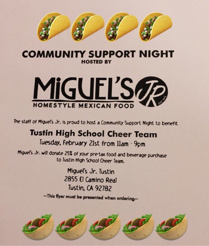 EAT HERE!....and support Cheer! #tustin #food <a href="/TustinHS/">Tustin High School</a> <a href="/THSASB/">THS ASB</a> <a href="/tustincheer/">Tustin HS Cheer</a> <a href="/Tustin_Chamber/">Tustin Chamber</a> @tpsf <a href="/TUSDschools/">Tustin Unified</a>