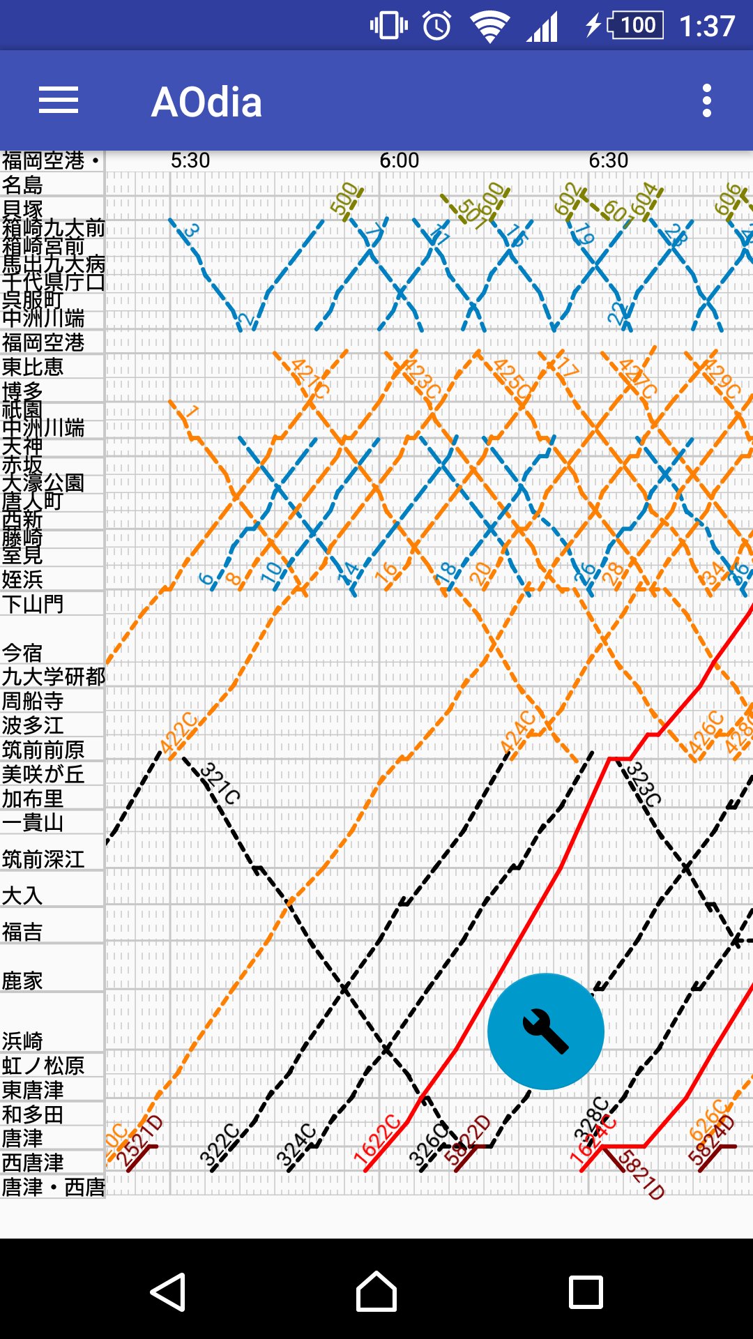 モサ氏 Sur Twitter 派手に作りすぎた 筑肥線 空港線 箱崎線の改正前ダイヤグラム なお２ Amp ３枚目は 貝塚駅の中洲川端方面の 時刻表 Aodiaの構造上 地下鉄始発と貝塚線到着時刻と両方出てる優れもの ダイヤグラム Aodia 筑肥線 福岡市営地下鉄 貝塚駅