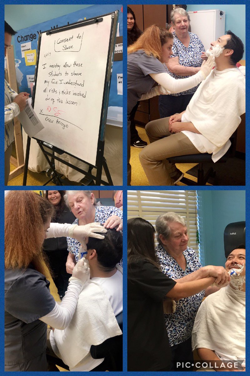 CliftonHealthSc's tweet photo. Thank you Mr.Arroyo for allowing us to practice our shaving skills on you this morning! @oarroyoclifton @cliftoncds #AISD https://t.co/nIuFlnqRvU