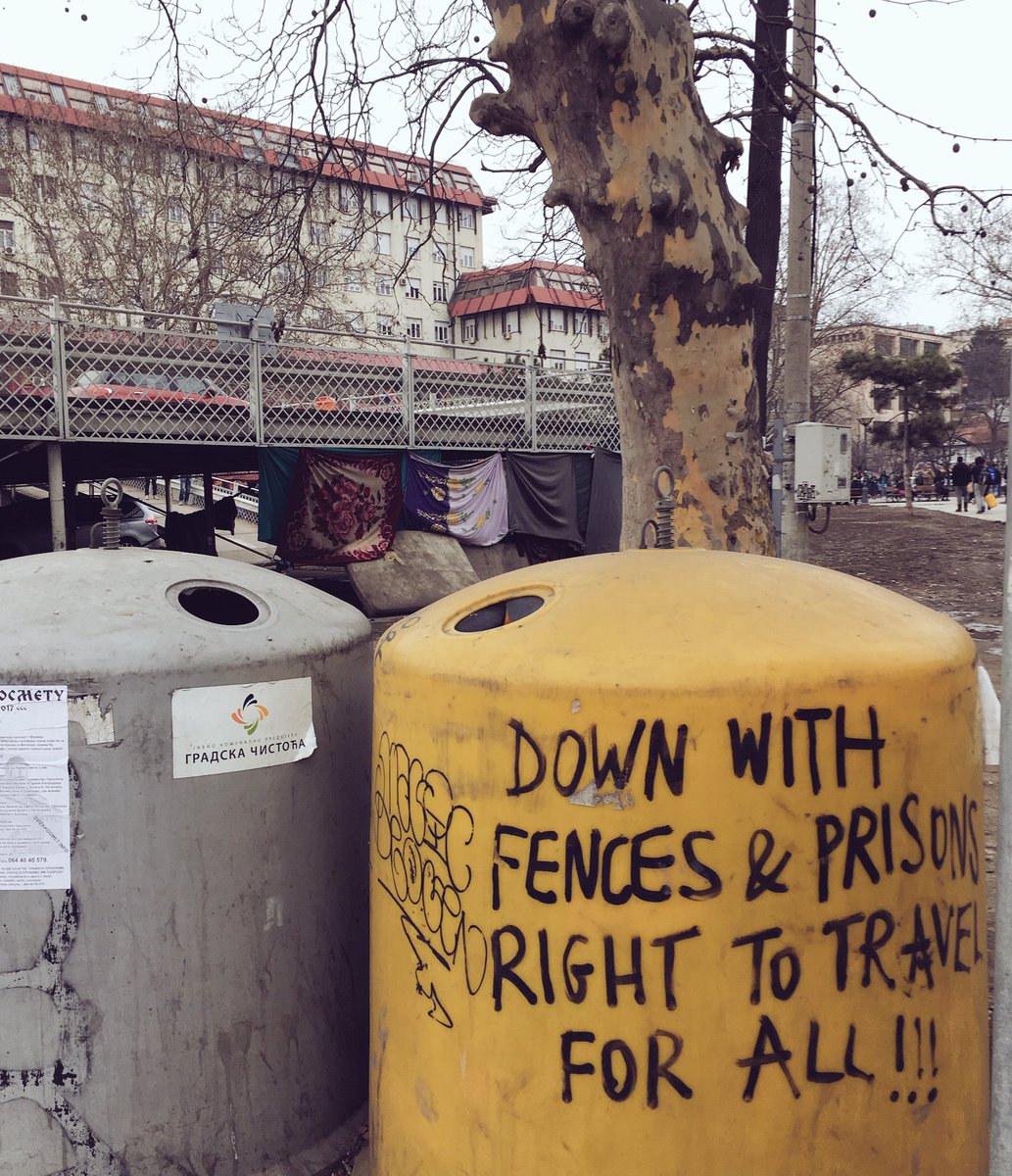 FinnBunta's tweet photo. Refugee message in front of parking lot "home" @SITBalkans @KatarinaSubasic https://t.co/hRieaLkZY1