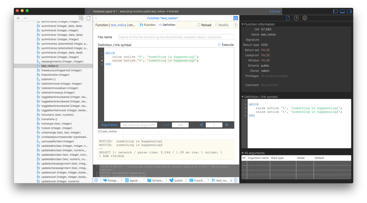 SEQUELDB's tweet photo. Support for server side triggered NOTICE messages in SQL Editor and function management form - one of the new cool features coming in 1.5.3 https://t.co/rGRAzEk3Iv