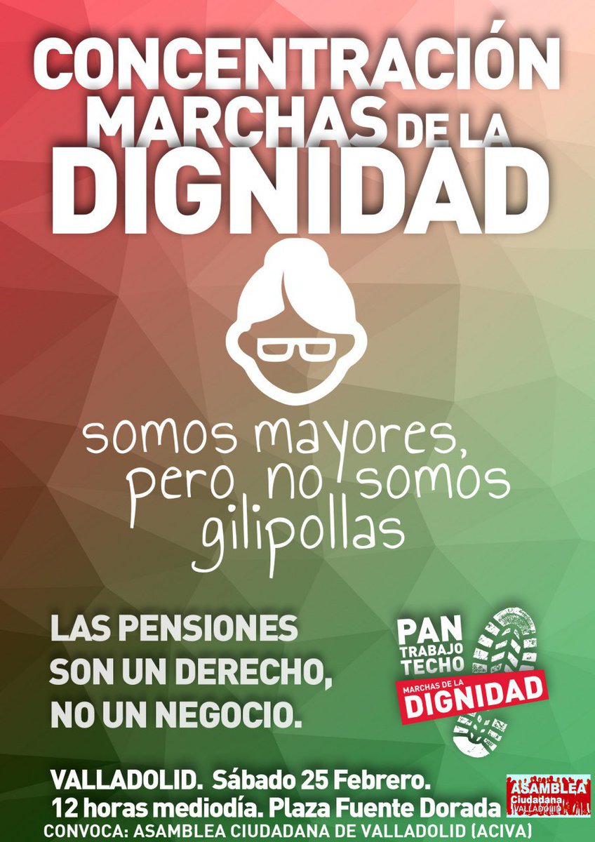 ACIValladolid's tweet photo. Nos sobran razones para seguir luchando x nuestros #Derechos #YoVoy25F  #PensiónEsDerecho https://t.co/B2EMp9x7Go