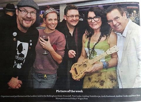 Chonkinfeckle's tweet photo. Big thanks to @WigToday  for the wonderful #lesfest piccie in todays Observer. More pics &amp; write up in Friday's Wigan Post. #wigan #ukulele https://t.co/Pv2nPQh59E