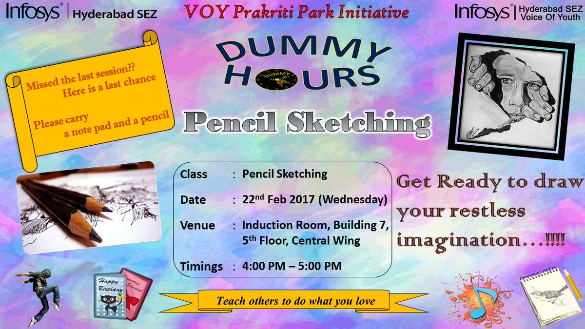 VOYPrakritiPark's tweet photo. Learn #pencilsketching at #HydSez #VoY #dummyhours #SmartInfyHyd https://t.co/W0nMA01coh