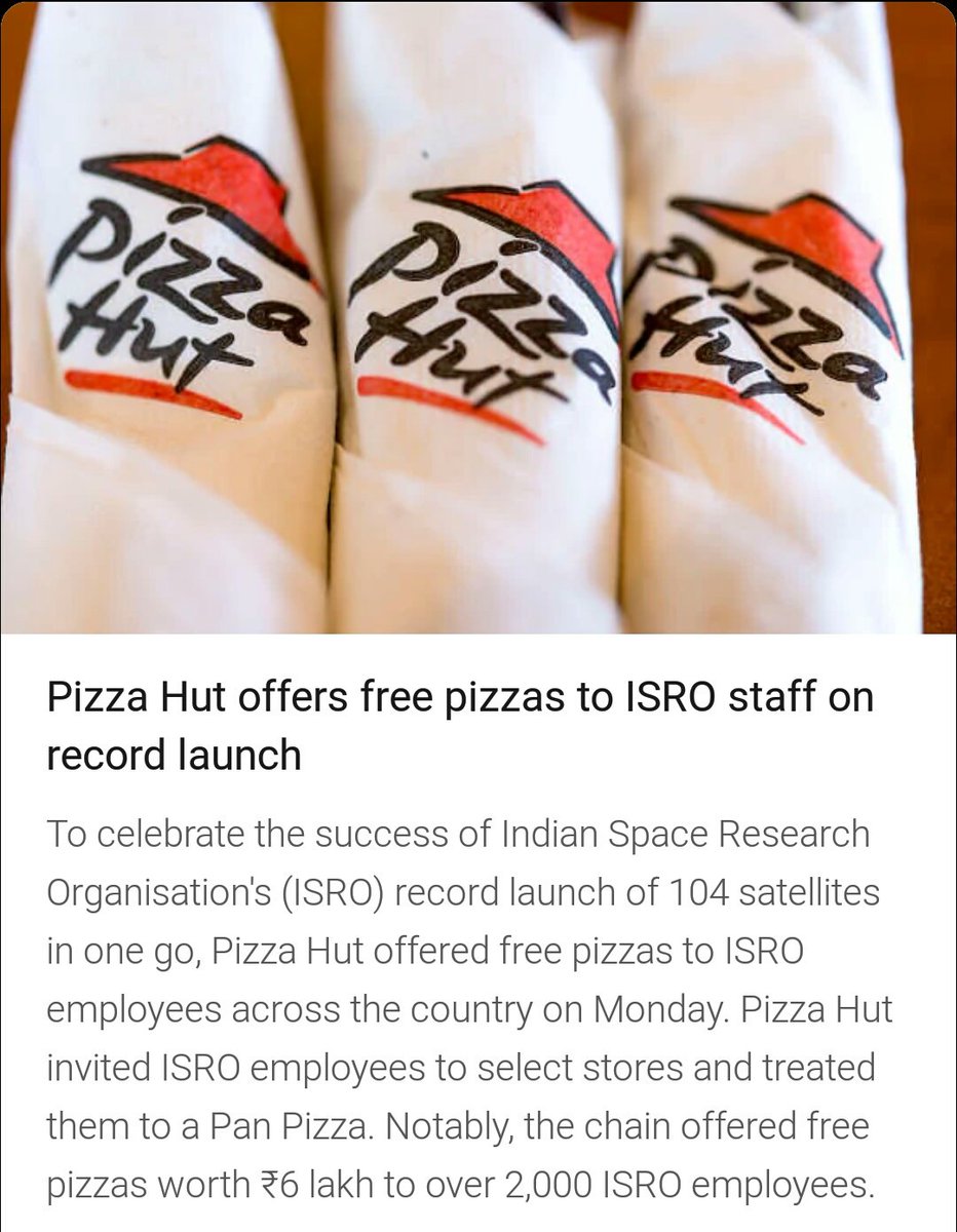 rjnupur's tweet photo. Thank you @PizzaHutIN to celebrate @isro 's #historic #success like this 👏😇😘💐 #IsroMadeHistory #pizzahut #JaiHind #rjnupur https://t.co/91okQQzHfE