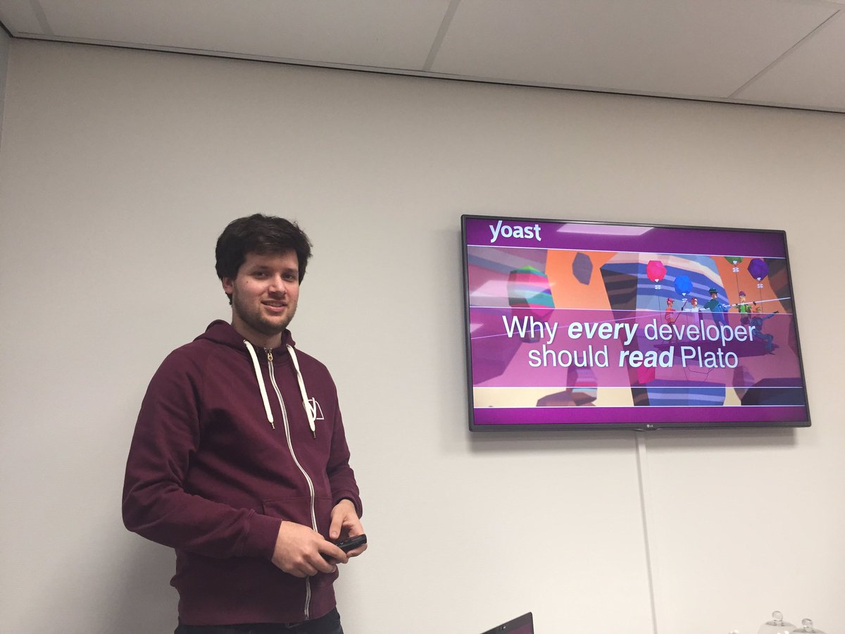 yoast's tweet image. Now on stage at @PHPFRL: our CTO @OmarReiss! He explains why every developer should read Plato. #meetup #PHP