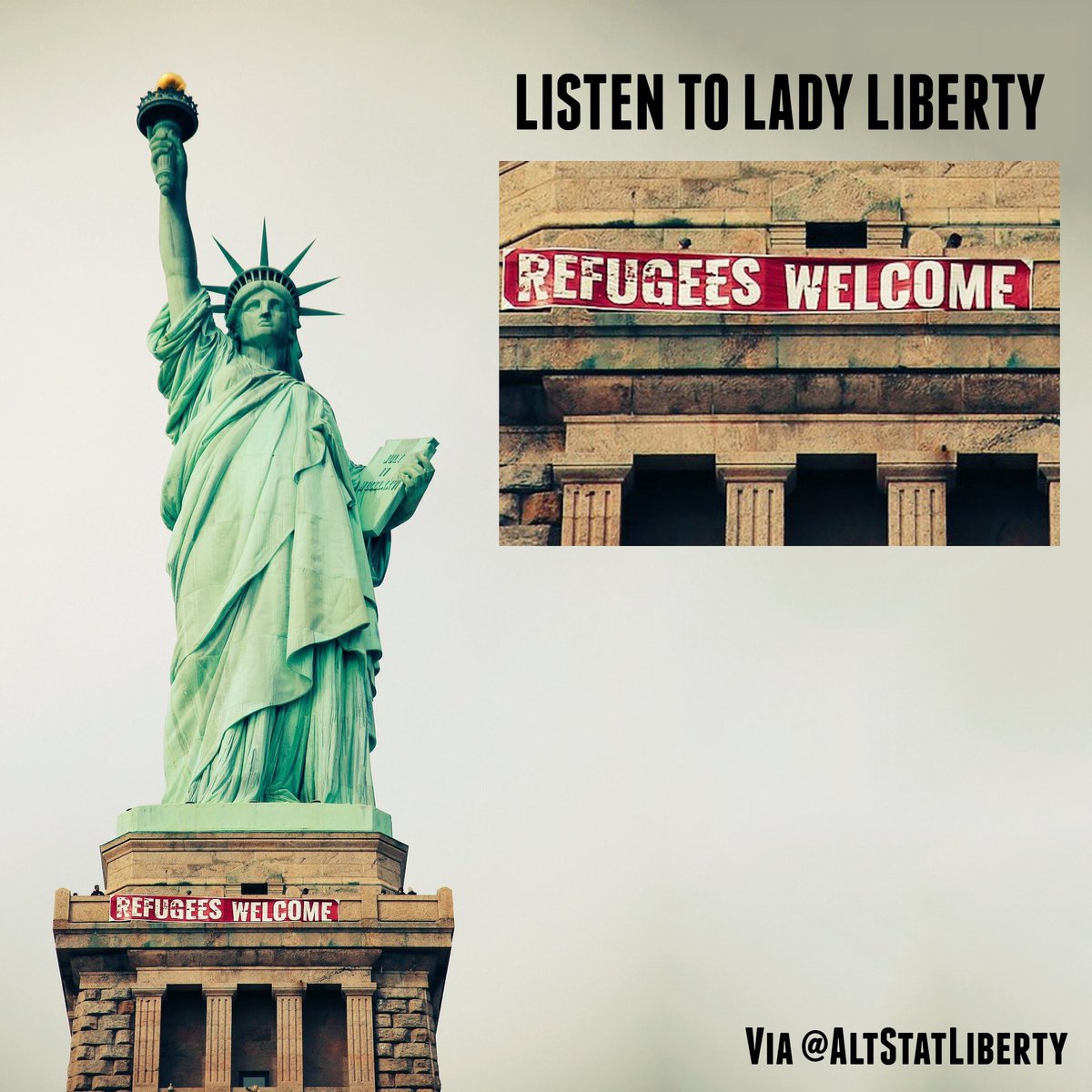 whitjones's tweet image. Massive #RefugeesWelcome banner unfurled on Lady Liberty!

Welcome @AltStatLiberty to the resistance movement!