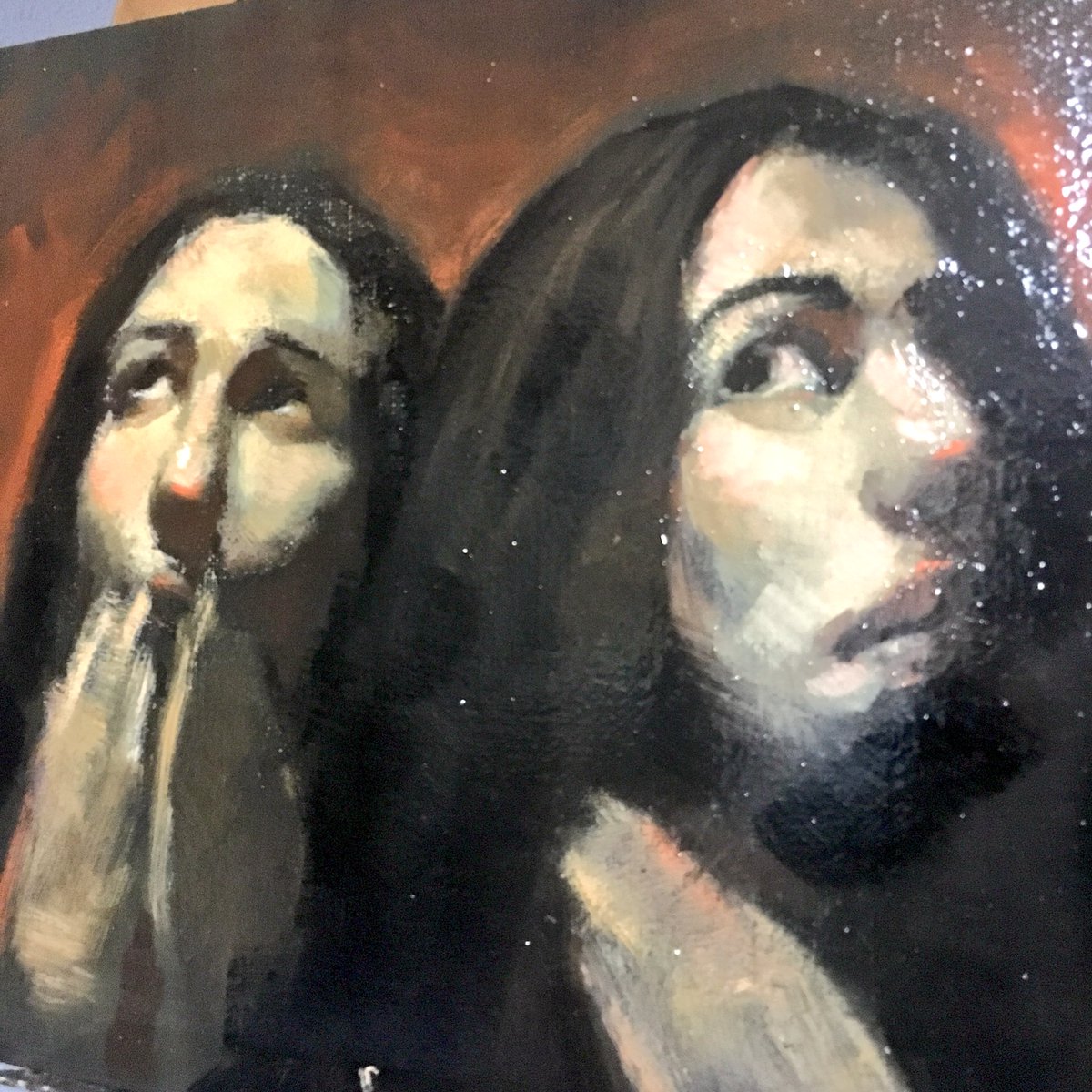 Varnishing day for these two ladies. #oilpainting #varnishday #keepinitsurreal