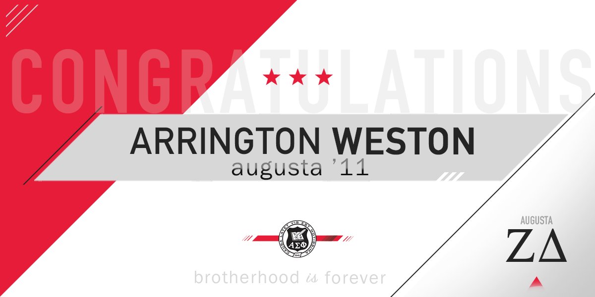 alphasigs's tweet photo. Congrats to Brother Arrington Weston, Augusta '11, appointed GCA for Zeta Delta (Augusta)! @AlphaSigsZD https://t.co/llpIgZ583G