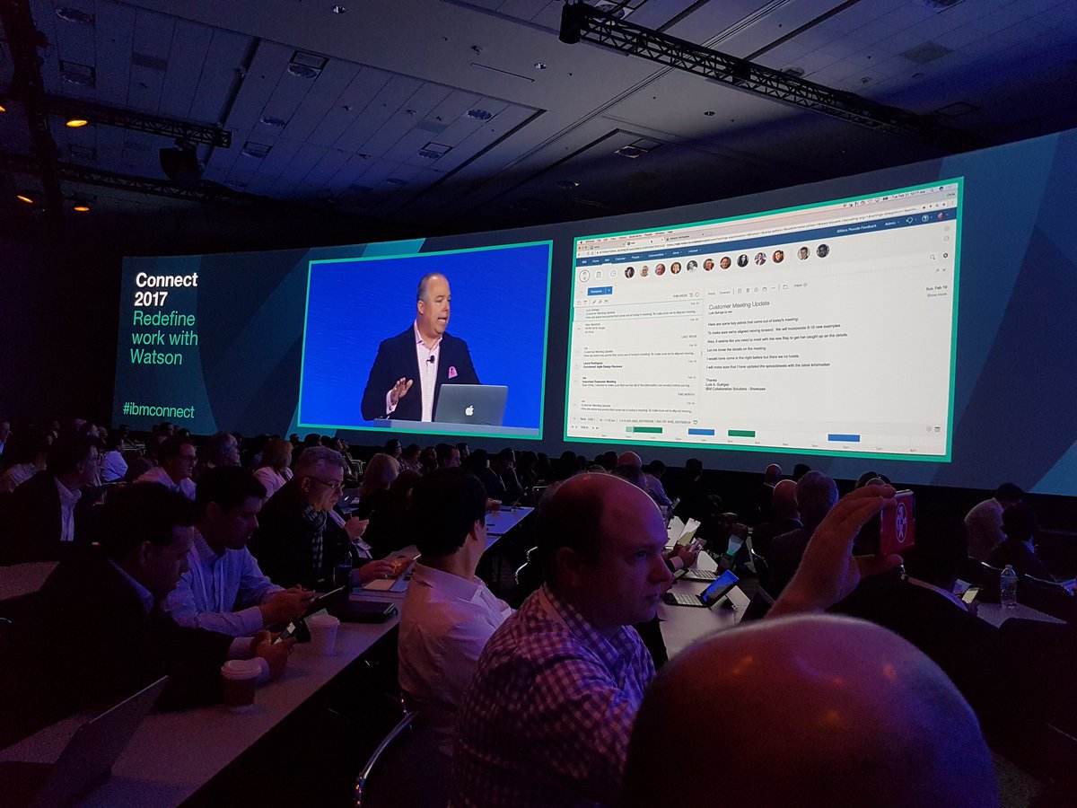 alanlepo's tweet photo. IBM demo guru @ccrummey showing #IBMconnection 's Orient Me, #IBMVerse and @IBMWatson Workspace. #ibmconnect #ls17 #socbiz #cognitive https://t.co/Xs6kDWAnMs