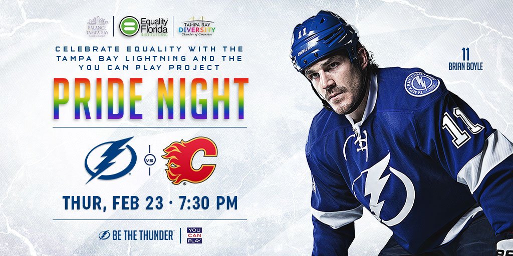 Tampa Bay Lightning on X: In partnership with @youcanplayteam, we'll be  hosting our Pride Night this Thursday night at home vs. Calgary. 📝:    / X