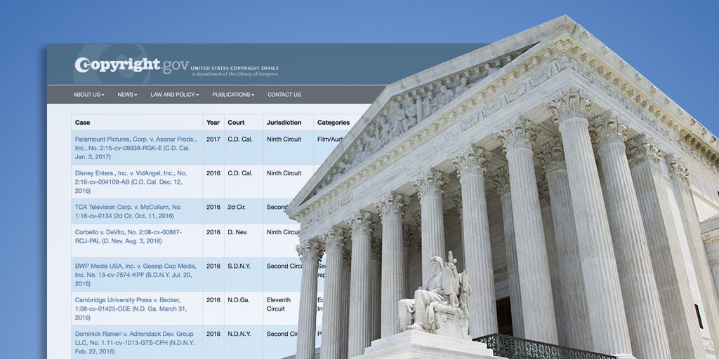 CopyrightOffice's tweet photo. It's Fair Use week.The Copyright Office Fair Use Index now tracks 185 court cases of interest. https://t.co/uOnQUOAYo3 #fairuseweek2017 https://t.co/17MKVR9i7I