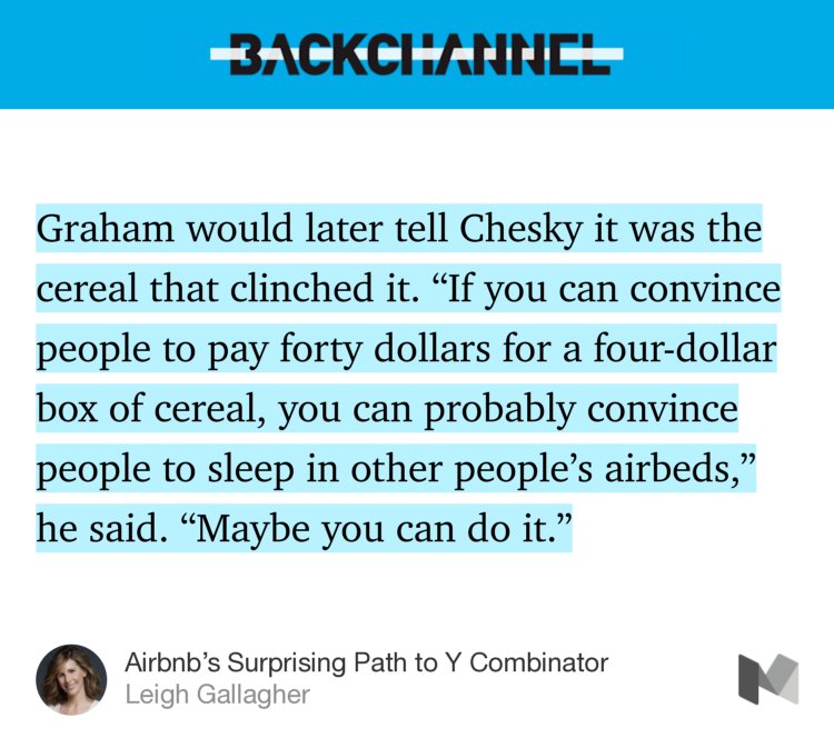 StevenLevy's tweet photo. Selling cereal helped @airbnb get into @ycombinator — and survive. https://t.co/l2Jl8OUpqK https://t.co/PXKcncEjWt