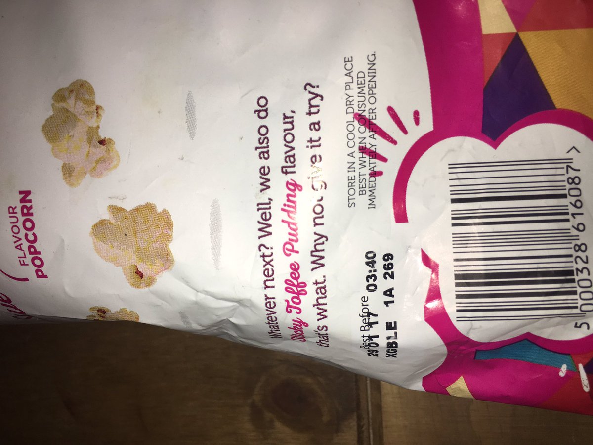 rhinopowell's tweet photo. Rant of the day! Check all dates on food from @asda Popcorn out of date straight of the shelf!! never going shopping there again! Rant over https://t.co/4KLT2X4kUF