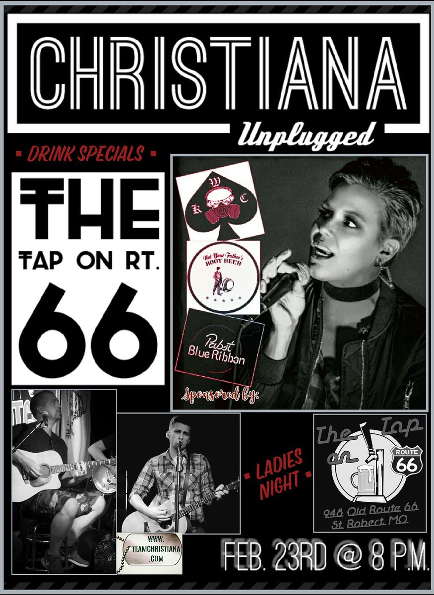 ChristiAnasARMY's tweet photo. #ChristiAna
#UNPLUGGED #THURSDAY @ The Tap
#StRobertMo #LadiesNight
#SHARE #SUPPORTLOCALMUSIC #SOLDIERSSINGTOO https://t.co/ZYquPGIj6G https://t.co/jkS4R2WEtC