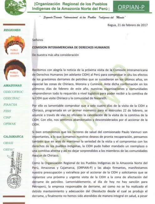 _iamkate's tweet photo. #PERÚ #ORPIAN exige una explicación a la @CIDH por la cancelación de su visita a las comunidades afectadas por los derrames de petróleo https://t.co/I7z6caaHYL