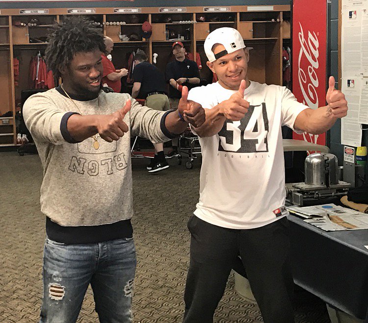 Phillies's tweet photo. Freddy's hair is always on point, so he was the obvious choice to play the role of makeover artist in today's #PhilsCommercials shoot. 🎬 https://t.co/rpTtxKQKg5