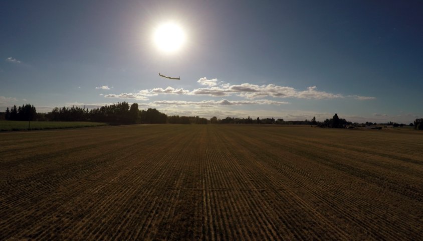 A great shot in late summer of HoneyComb's AgDrone coming in for a landing after harvest. #drone #farm
