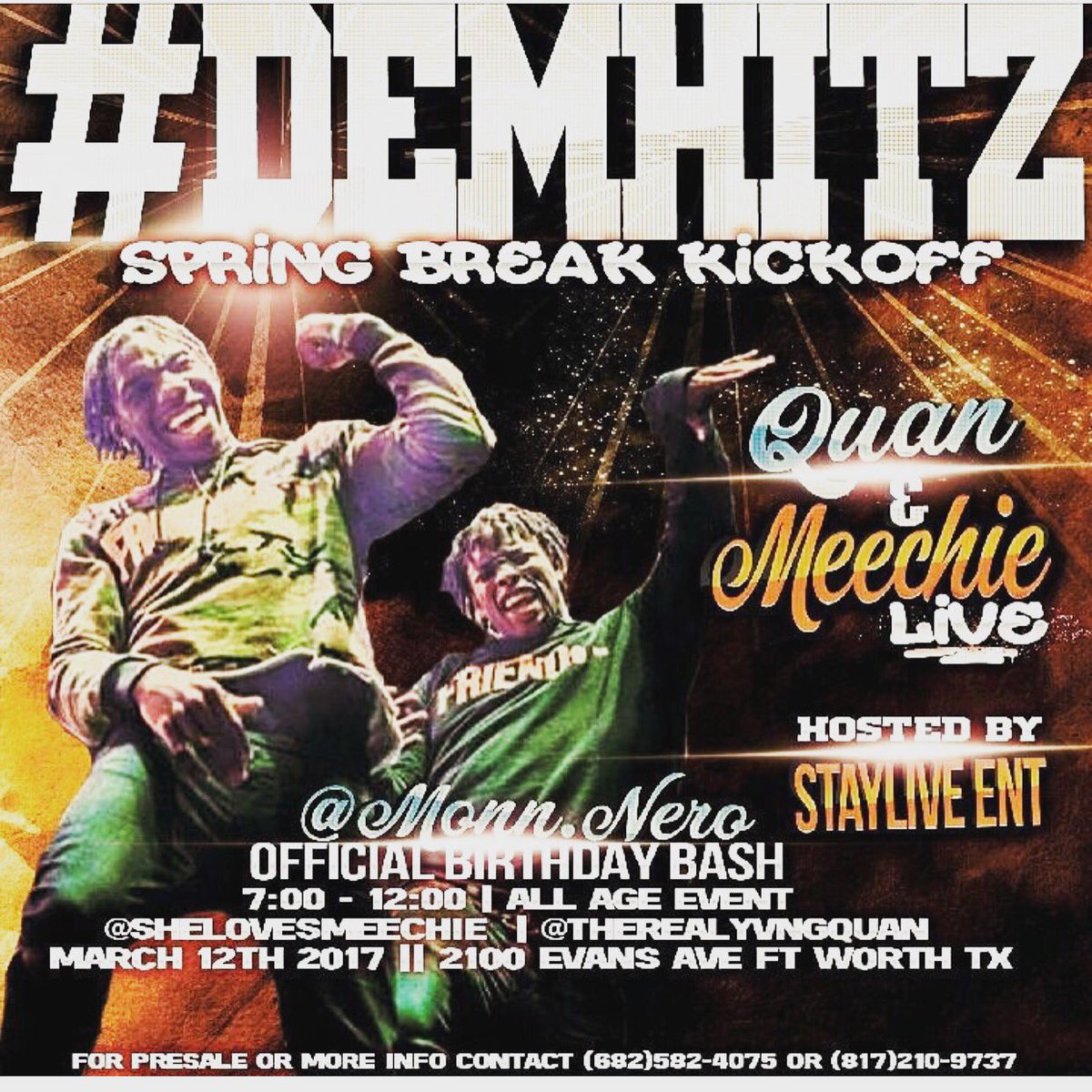 lowkeey_2x's tweet photo. โก๏ธ๐ IF YOU NEED PRESALE TICKETS CONTACT ME ASAP!
ALL AGE EVENT โ
๐
TIME: 7PM-12AM โ
#DEMHITZ
@Shelovesmeechie & @TheRealYvngQuan LIVE โ
๐ฅ https://t.co/aMQYLh9ZYY