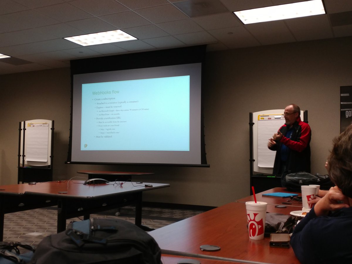 SPSamL's tweet image. Webhooks in O365 with @paulschaeflein at #SASUG #SATNUG