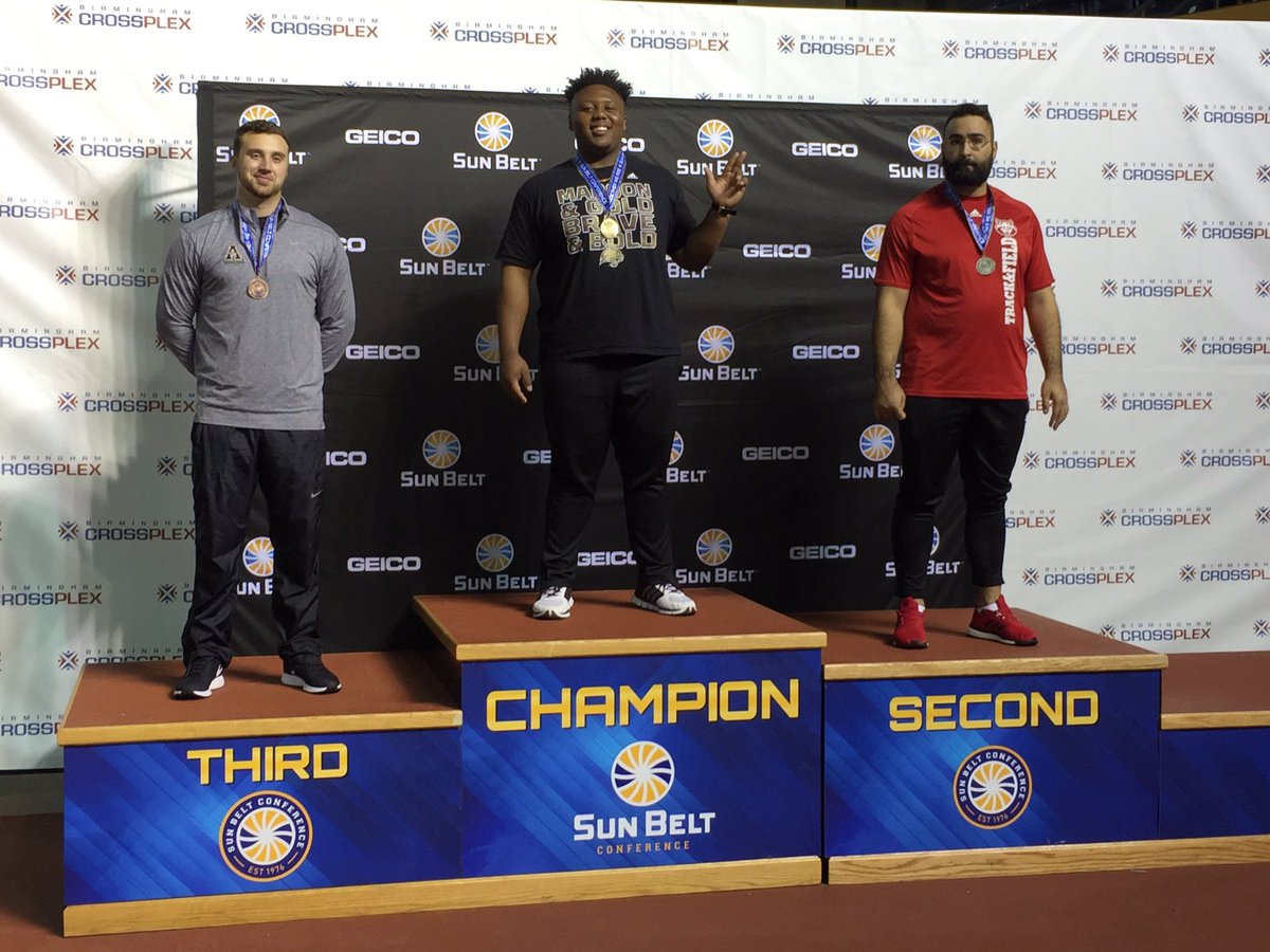 BigTThrows21's tweet photo. Blessed to say I am the 2017 Sun Belt Indoor Conference Shot Put champ!! Great season so far and it's only up from here 🙏🏾💪🏾😈 https://t.co/6hrEEfNFq3