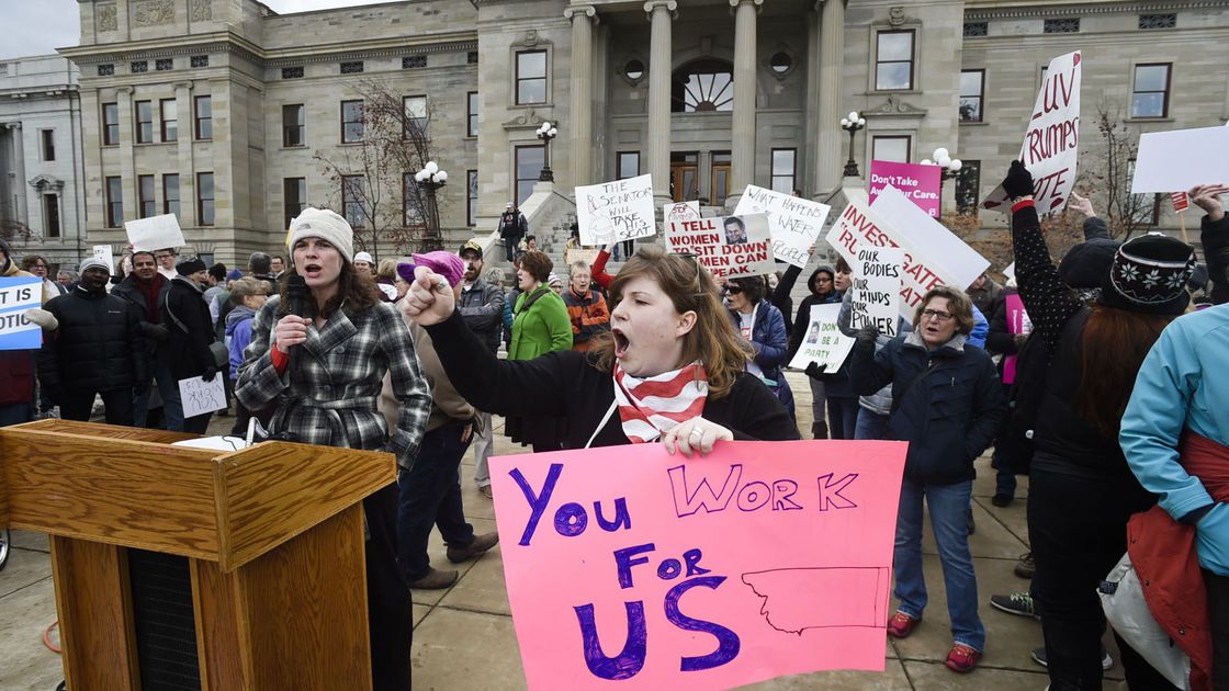 missoulian's tweet photo. Boos and cries of "Coward!" erupted when crowd learned Daines had canceled his Capitol appearance https://t.co/OWzEDXmpSX #mtpol https://t.co/kVPTSCc4Lz