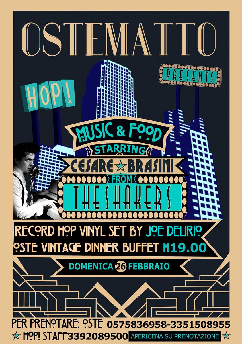 HopRnRParty's tweet photo. OsteVintageDinnerBuffet SOLD OUT!
Vi aspettiamo dalle 22 in poi per deliziare con vino, birra, cocktails e il #rocknroll di Cesare Brasini! https://t.co/U5biVsKMfv