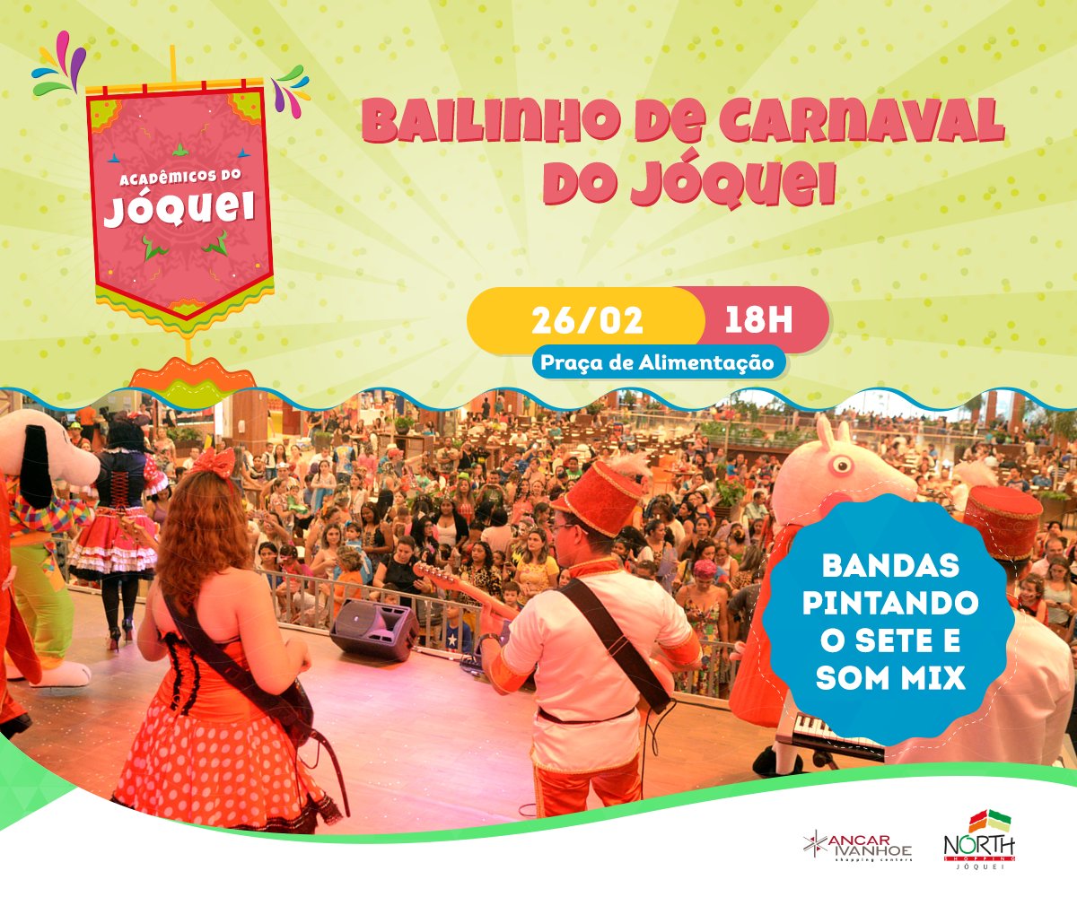 Não vai faltar folia para os pequenos neste Carnaval, aqui no Jóquei! Neste domingo tem Bailinho do Jóquei, 18h na praça de alimentação!