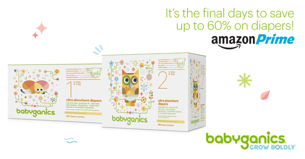Babyganics's tweet photo. Keep that diaper supply from running dry! Save 40% on diapers @amazon Prime &amp; an extra 20% with Subscribe &amp; Save: https://t.co/dchazKbyGt https://t.co/WXmNq0fOTm