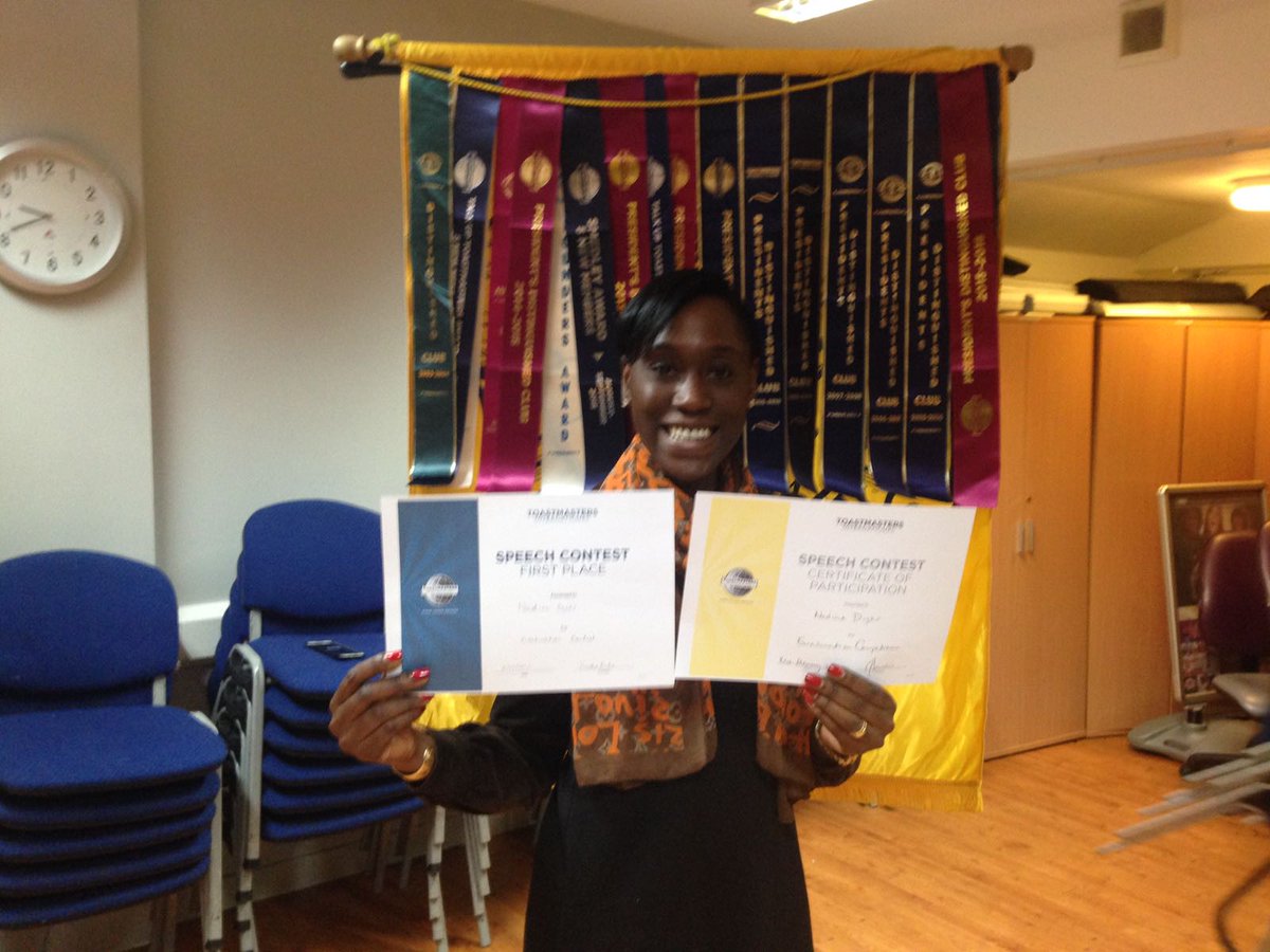 Nadine_Dyer's tweet photo. I won!! #Toastmasters Evaluation Contest @SpeakCroydon https://t.co/QQJT6sjBrS