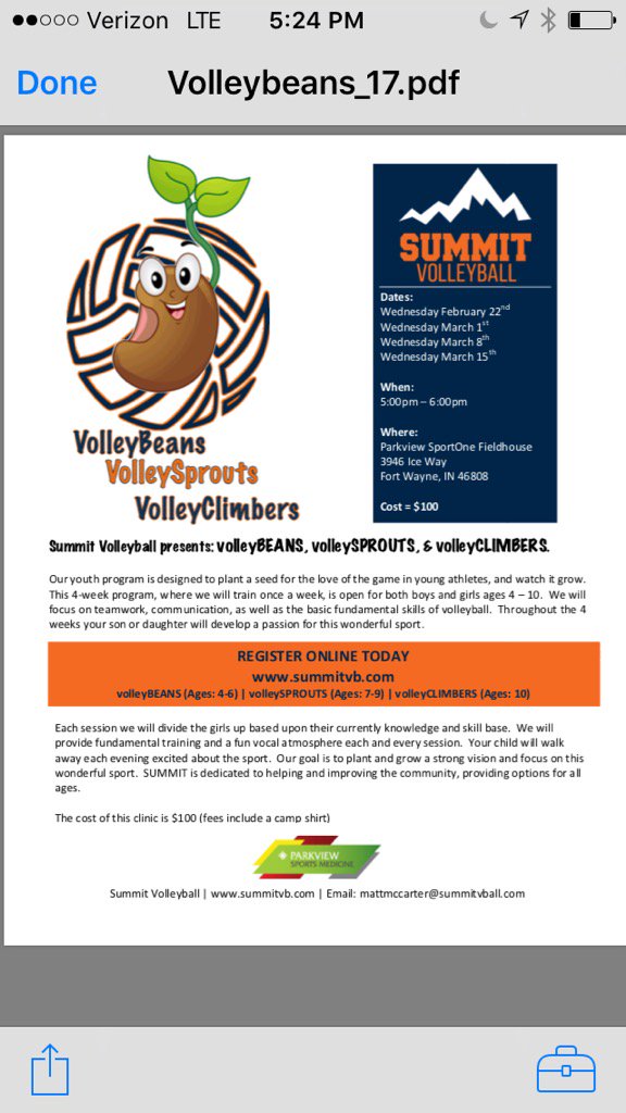 Summit Volleybeans, Volleysprouts and Volleyclimbers starts tomorrow! Come plant the seed!