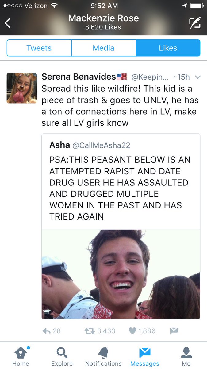 coooolbeannns's tweet photo. I dont know how true this is but if it is true and this guy is roaming UNLV assulting women it should be KNOW. So please be safe and smart!! https://t.co/6AnjQLjU9D