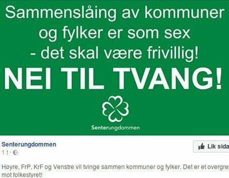 LeneWestgaard's tweet photo. Nei, @Senterungdommen, kommunereform er ikke det samme som voldtekt. Hva feiler det dere?! https://t.co/GJOmzBgPcV