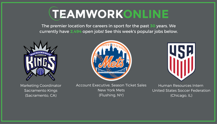 TeamWorkOnline's tweet photo. Popular jobs from @SacramentoKings @Mets &amp; @ussoccer Click on the link to apply! https://t.co/bDmfZHEJcf https://t.co/ogVmhDWlHq
