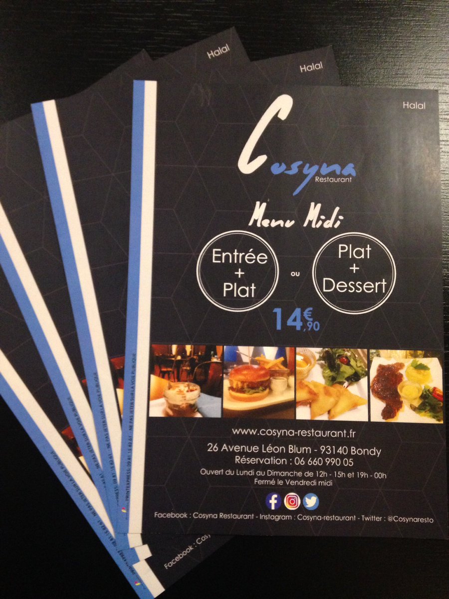 cosynaresto's tweet photo. Menu midi chez Cosyna Restaurant #pascher #faitmaison #halal #paris https://t.co/IZBhdWLfTP